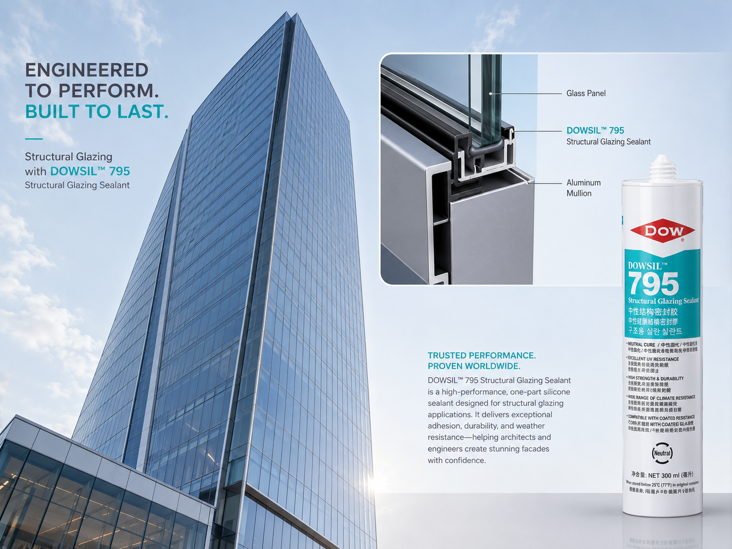 งานกระจก Curtain Wall อาคารสูงที่ใช้ซิลิโคนโครงสร้างยึดกระจกเข้ากับเฟรม